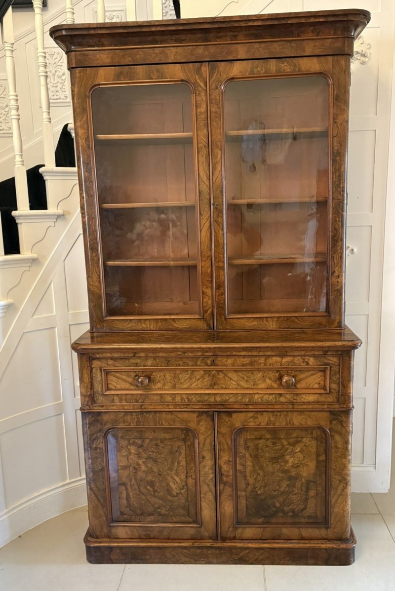 Antique Victorian Outstanding Quality Burr Walnut Secretaire Bookcase